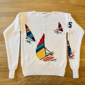 80s Vintage POLO RALPH LAUREN Sweater Sailboat Windsurfer Nautical Womens Sm 16